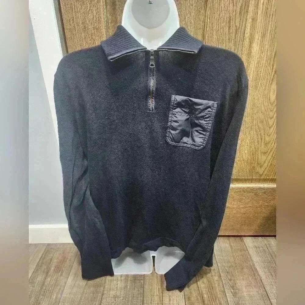 Banana Republic Mens Sweater  1/4 Zip Pullover Front Pocket Blue Size Medium